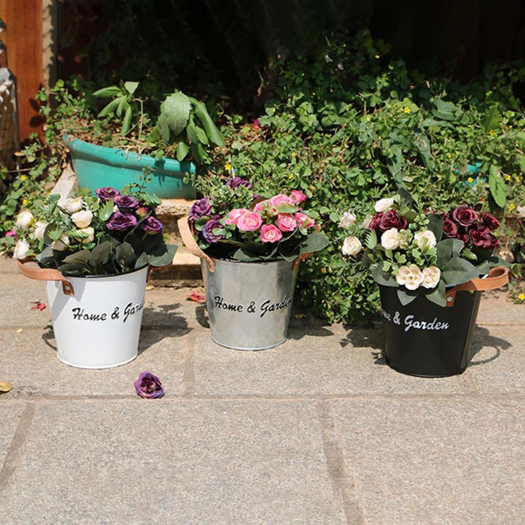 Metal Flower Pot Planters with Handles Decorative Metal Bucket Vintage-Style Country Wedding 13x12cm/5x4.7-inch Durable