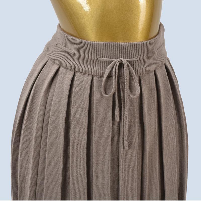 Sweet Pure Style Spring Elastic Drawstring Pleated Knitting Skirt Preppy Style Stylish Slim Looking A- Line Skirt