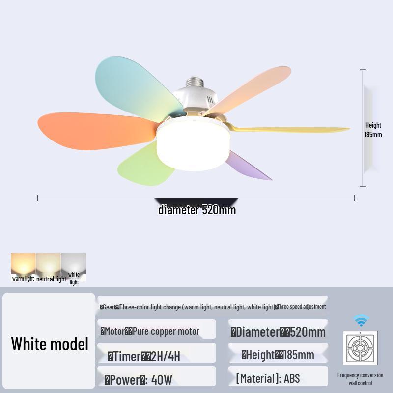 

2025 E27 Multicolor RGB Dimmable Ceiling Fan Light with Removable Blades for Bedrooms 40W
