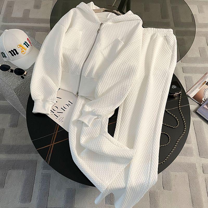 

Korean Style White Hoodie & Wide-Leg Pants Set - Casual, Loose, Slimming Two-Piece for Women, Spring & Autumn Fashion Small белый