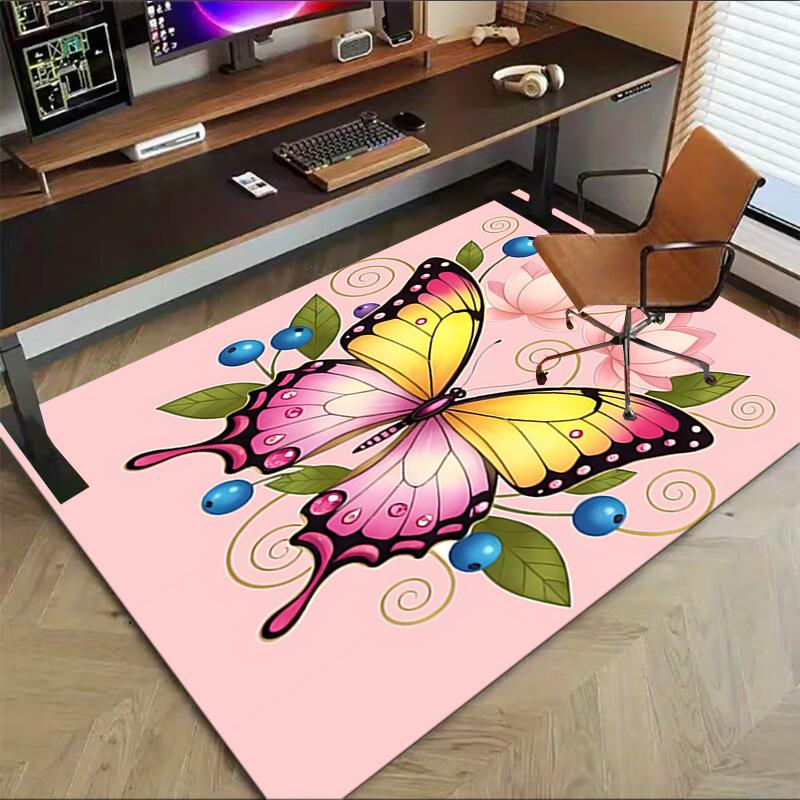 Butterfly Flowers Pattern Area Rug, Office Carpet Indoor Outdoor Entrance Doormat, Non-Slip Soft And Comfortable, Living Room, C122057