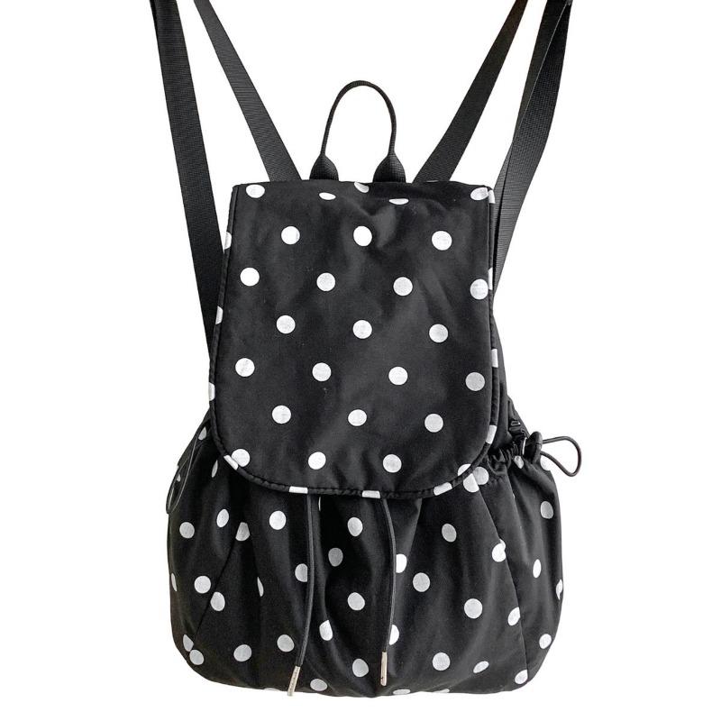 Trendy College Backpack Cotton Daily Travel School Bag Flip Drawstring Casual Polka Dot Backpack Women