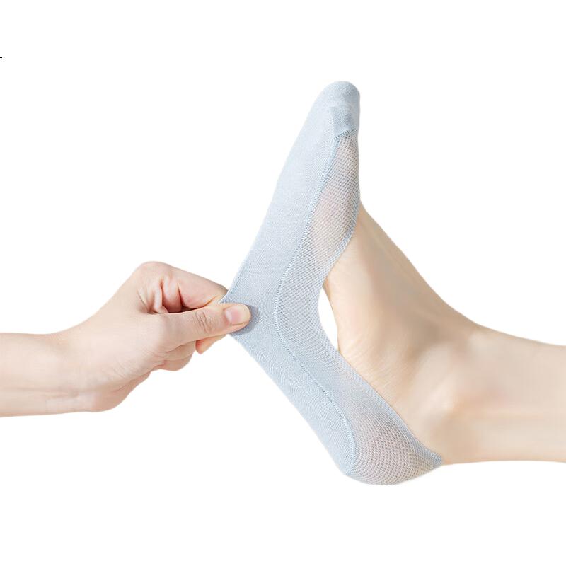 SNOWFLYING Women's Tights, Invisible Socks, Summer Ice Silk Mesh Socks, Thin Breathable Antibacterial Silicone Non-Slip Heel, 5 Pairs