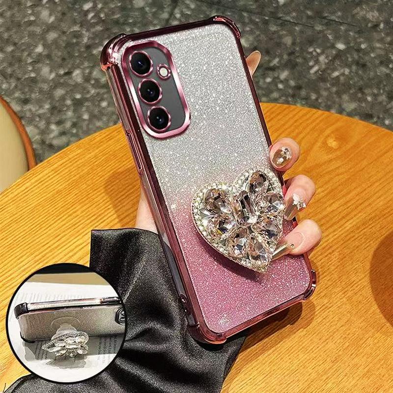 Etui na telefon dla Samsung Galaxy A17 A07 S25 S24 Ultra S23 S20 S21 FE S22 Plus Brokatowe Diamentowe Serce Odporne na Wstrząsy Etui z Uchwytem Pokrowiec