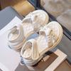 New Summer Girls' Sandals - Fashionable Pearl Princess Shoes with Non-Slip Hook & Loop Closure for Beach Wear