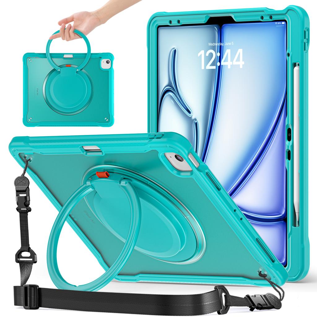 For iPad Air 13 (2025)/(2024)/Pro 12.9 (2022)/(2021)/(2020)/(2018) Case Rotary Kickstand Cover with Shoulder Strap
