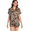 Damen-Pyjama-Set mit Leopardenmuster - Revers, kurze Ärmel und Shorts für Frühling/Sommer