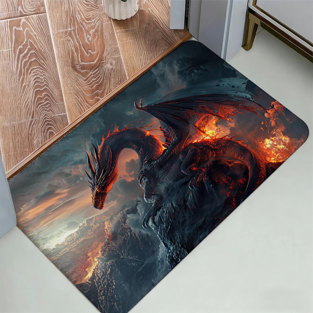 Fierce Red Dragon Floor Mat Cozy Flannel Soft Thick Non-Slip Mat For Living Room Bedroom Kitchen Decor Rugs