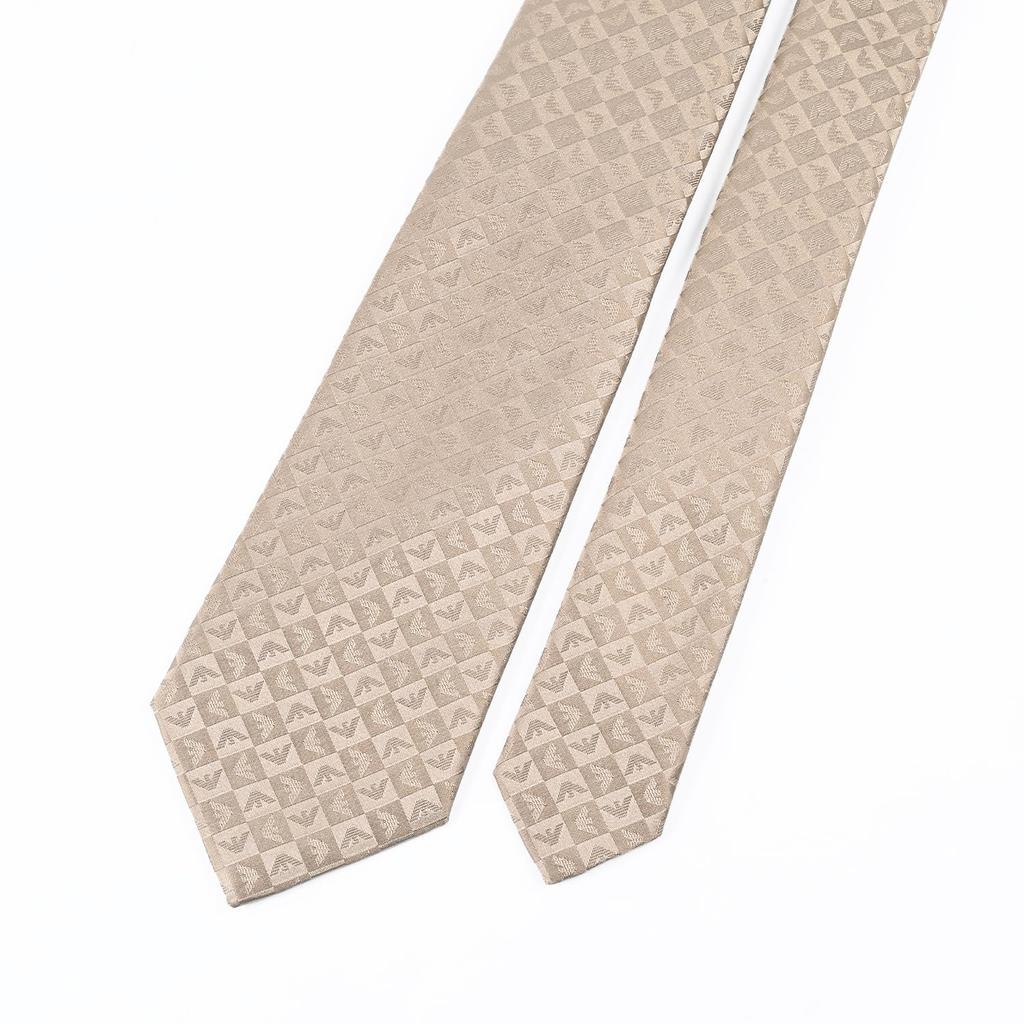 [Emporio Armani] Emporio Armani Herrenkrawatte, 7,5 cm breit, 100% Seide, Adler & Karomuster, Beige, MADE IN ITALY, 340075 2R612 003355 [Artikel]