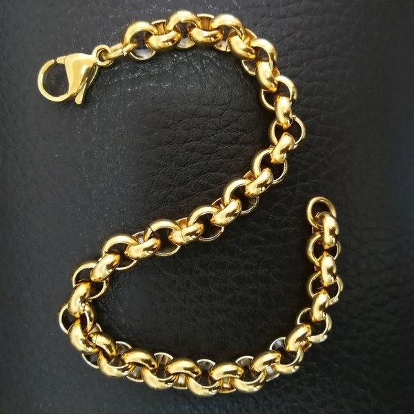 Gold Color 7mm Width Stainless Steel Link Mens Womens Bracelet Jewlery In 18-24cm