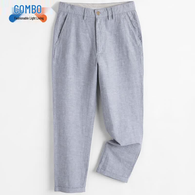 Men s Linen Blend Straight Leg Cropped Pants L