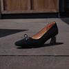 Krazing Pot Scarpe Estive con Tacco Alto Punta Quadrata in Pelle di Mucca Taglia Grande 41 Pompe Basse da Donna con Fiocco a Farfalla