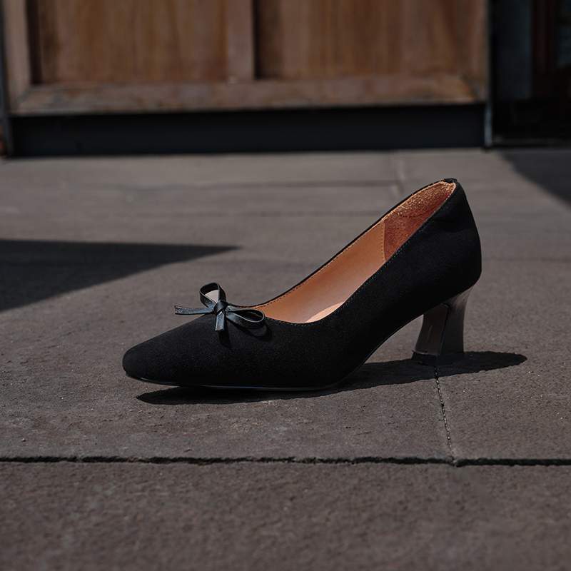 Krazing Pot Scarpe Estive con Tacco Alto Punta Quadrata in Pelle di Mucca Taglia Grande 41 Pompe Basse da Donna con Fiocco a Farfalla