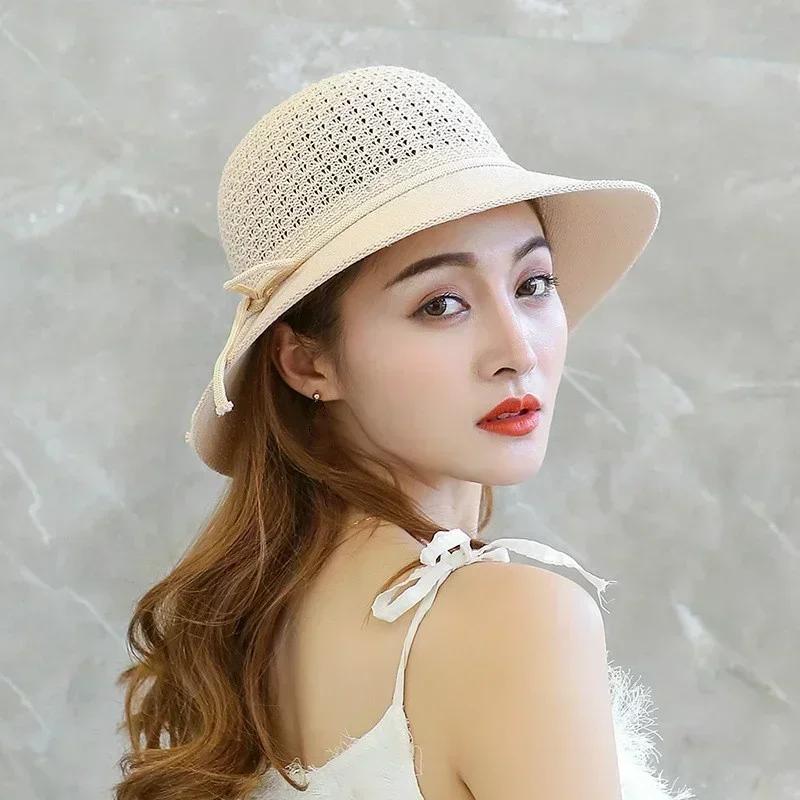 Women Elegant Summer Fashion Beach Hat Simple Versatile Sun Hat Outdoor Thin Breathable Sun Protection Sun Bucket Hats Gifts