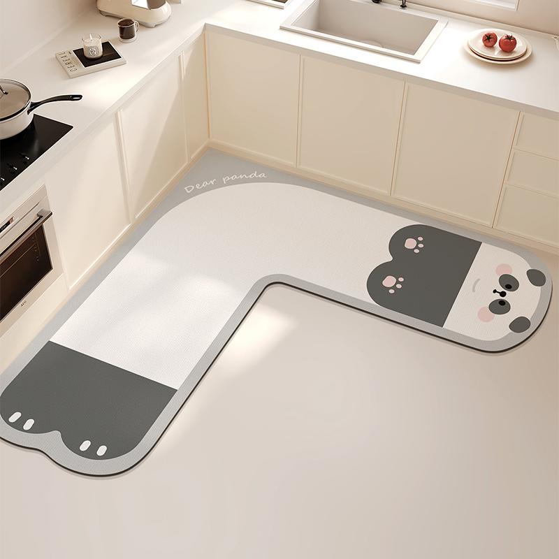 L-shaped Kitchen Carpet Cute Cartoon Diatom Mud Floor Mat Creative Water-absorbing Corner Bathroom Mats Non-slip Washable Rug IG