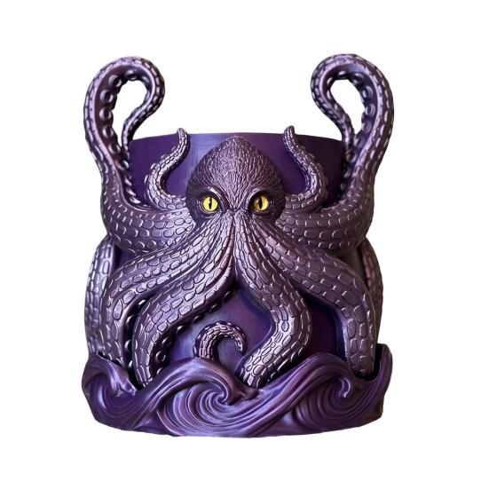 Elegant Garden Flower Pot 3D Printed Octopus Planter with Tray, Creative Succulents Pot, Weather-Resistant Pla Material Container Planting Container,