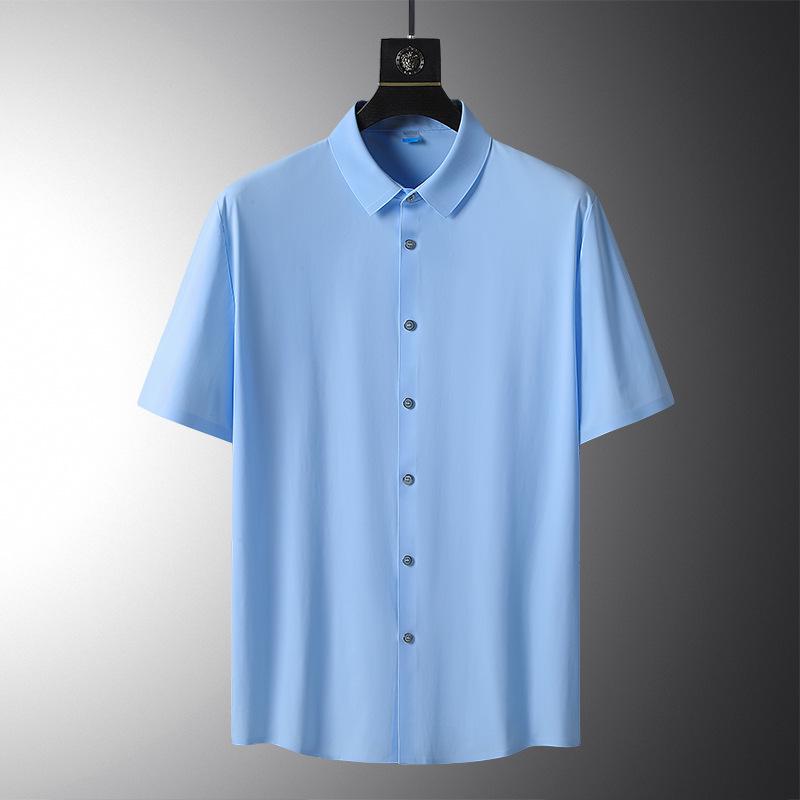 Men s High-End Stretch Ice Silk Wrinkle-Resistant Business Half-Sleeve Shirt 2XL
