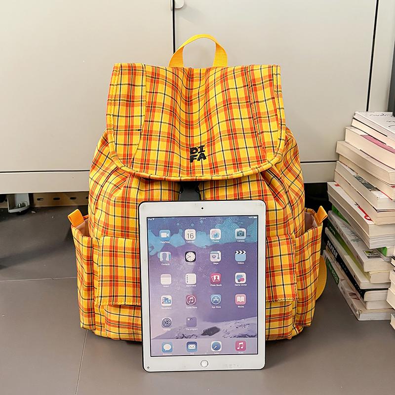 Vintage Plaid Men's Backpack Student Backpack Color Block Women's Schoolbag