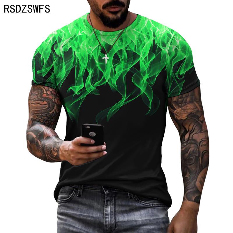 Colorful Flame Graphic 3D Print Men's T-Shirt Fashion O-Neck Short Sleeve Street Trendy Oversized T Shirt Casual Male Tops Tees