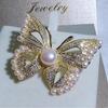 Sparkling Diamond Butterfly Pearl Brooch Elegant Corsage Pendant Pin  Accessories