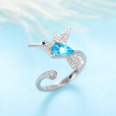 Huitan Fashion Cute Bird Opening Rings for Women Charming Exquisite Shiny Cubic Zircon Accessories Creative Lovely Party Zircon