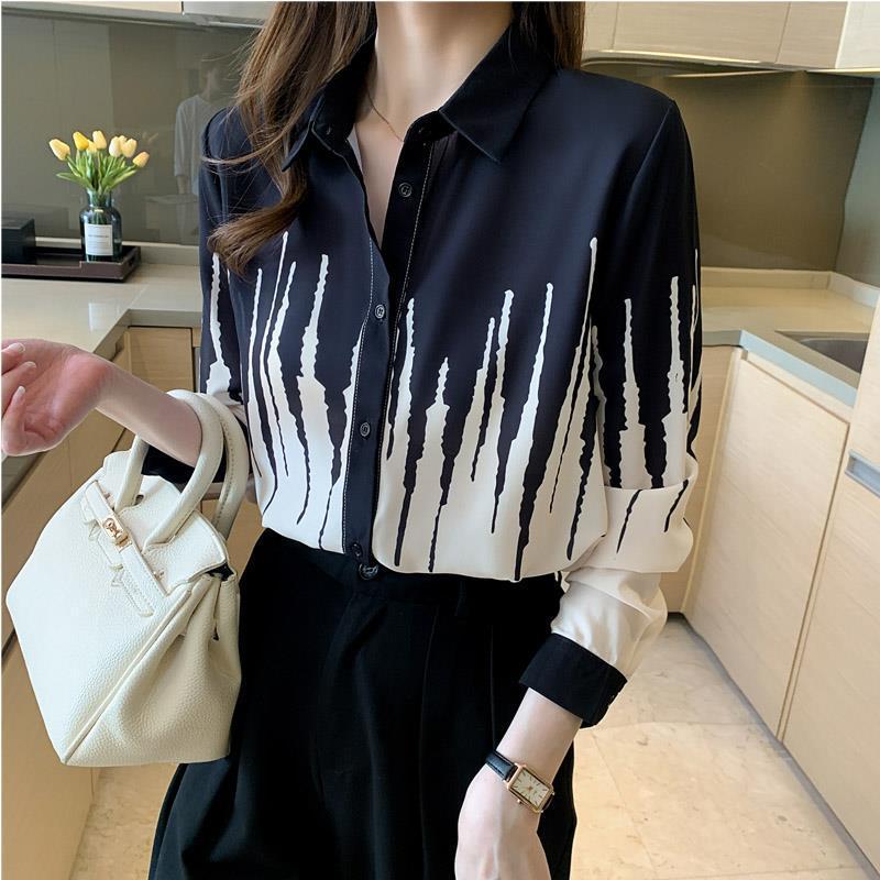 

2024 Autumn Women s Chic Long Sleeve Chiffon Blouse Small