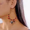 Design Sense Halloween Pumpkin Cat Earrings for Women Exaggerated Rice Beaded Big Circle Hoop Earrings Festive Party Jewelry