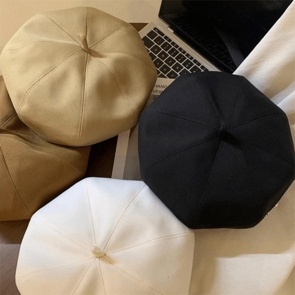 Flower Octagonal Hat Big Head Circumference British Painter Caps Fashion Artist Hat  Autumn