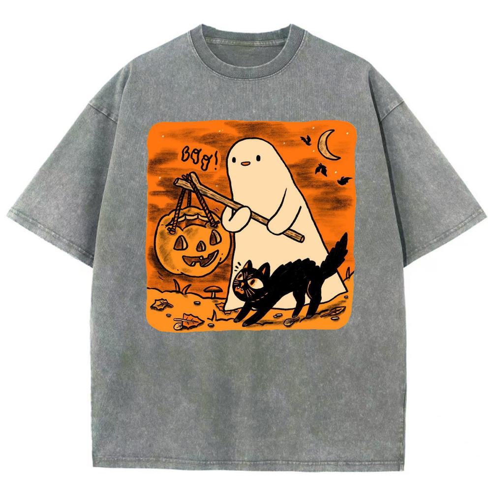 Halloween Schwarze Katze Geist Print Paar T-Shirt Übergroßes Was Baumwolle Kurzarm Niedlicher Lustiger Stil Mode Tees