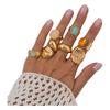 5pcs/7pcs Irregular Chunky Smooth Rings Vintage Retro Metal Ring  Matchable Jewelry