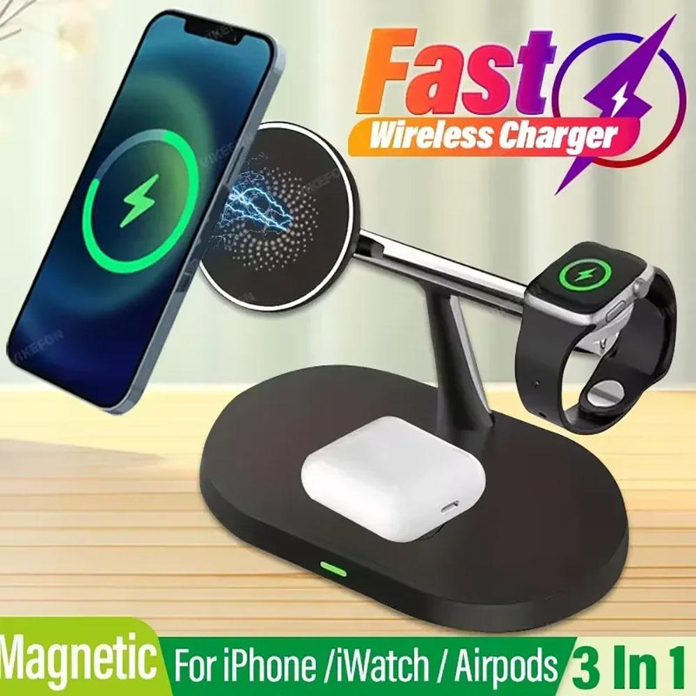 15W 3 In 1 Magnetic Wireless Charger Stand Phone Fast Charging Charger Holder For iPhone 16 15 14 13 Pro Max Apple Watch Airpods
