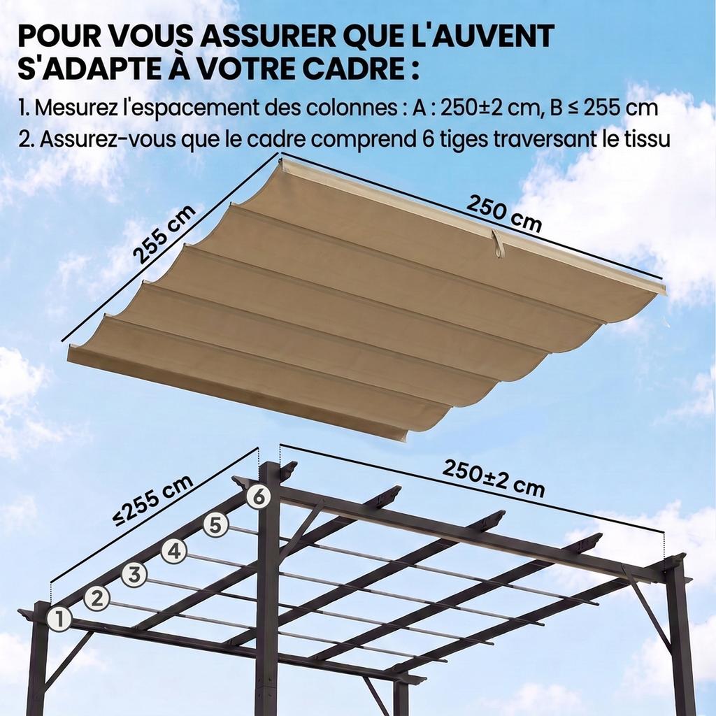 Canopy for 3 x 3 m Retractable Pergola, 250 x 255 cm, Ecru