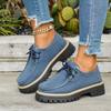 Women's Block Heel Non Slip Lace Up Leather Shoes Spring Autumn Solid Color British Style Loafers