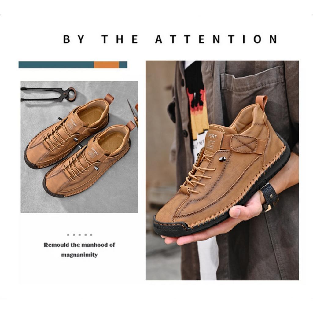 Men's Trendy Leather Shoes, Outdoor Workwear, Retro Stitching, Mid To High Cut, Fashionable and Casual Men's Leather Shoes