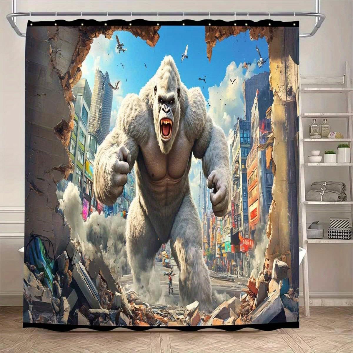 

King Kong In The City Waterproof Shower Curtain For Bathroom Decor, Unique Art Design, Vibrant Colors, Modern Fashion W60H190(CM)-1 Pcs