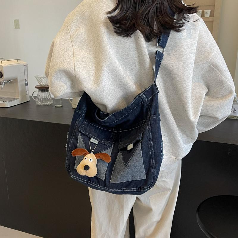 Джинсовая сумка Большая вместительная сумка Женская сумка через плечо Студенческая сумка — фото 14