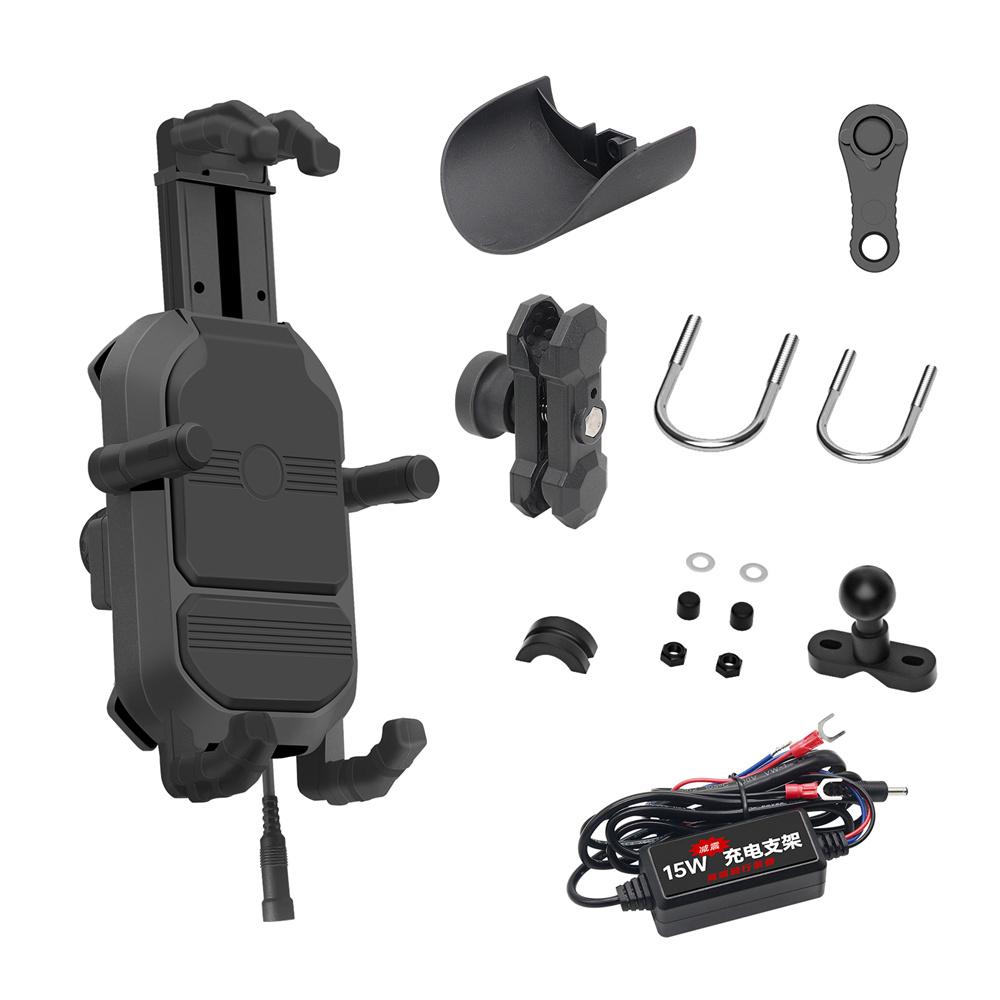 Motorcycle Handlebar Phone Holder Bracket 15W QC 3.0 Wireless Charging 12V-24V