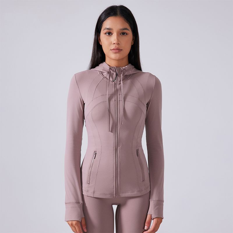 

Waist-Tight Slim Looking Yoga Clothes Coat Women s Quick-Drying Slim Fit Sports Jacket Fitness Running Hooded Sweatshirt Cardigan Top Twilight Rose XXL/12