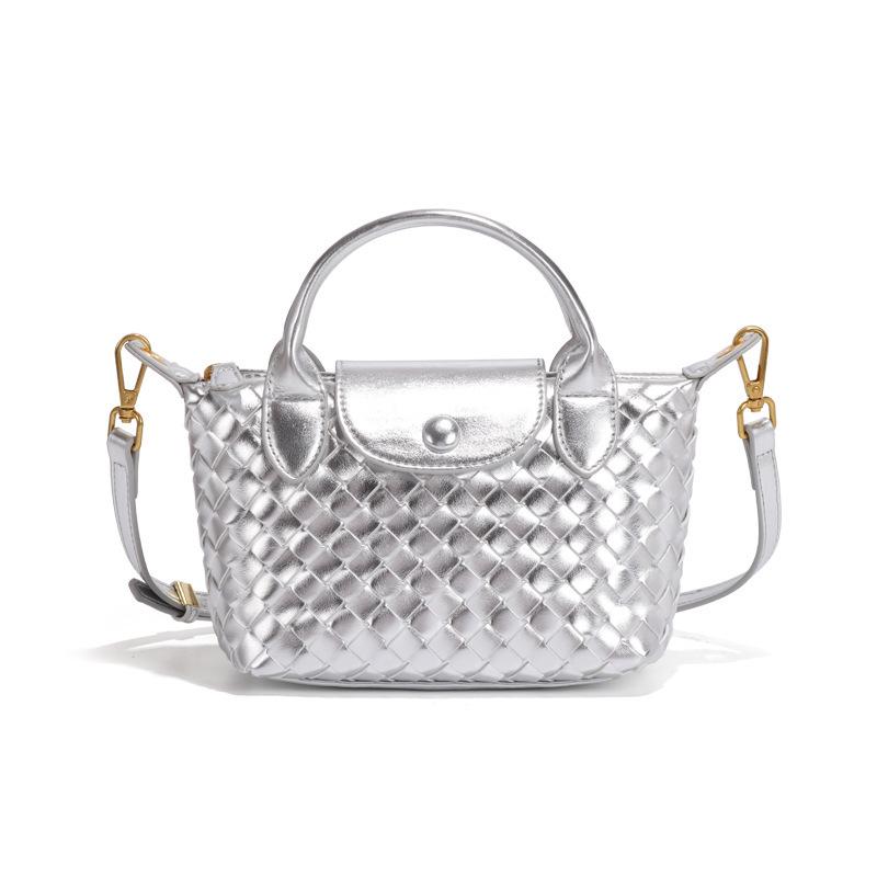 

Woven fashionable one-shoulder small dumpling bag women s bucket diagonal span bag crossbody bag 20*11*13cm серебряный