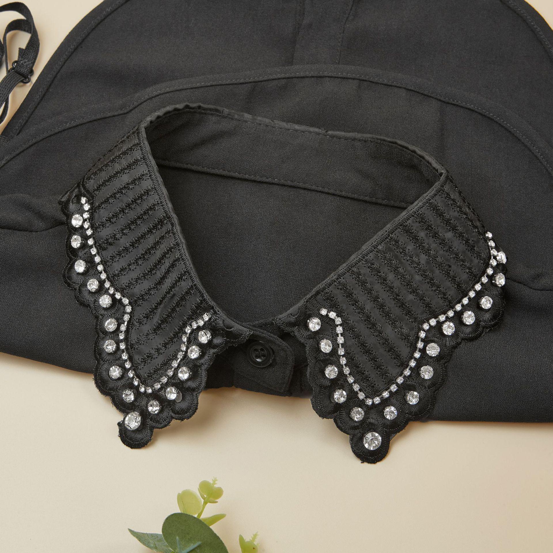 Lace Trim Collar African Fabric Lace Collar De Perlas Mode Naturales Piedra Fake Collar t Shirt for Clerical чёрный