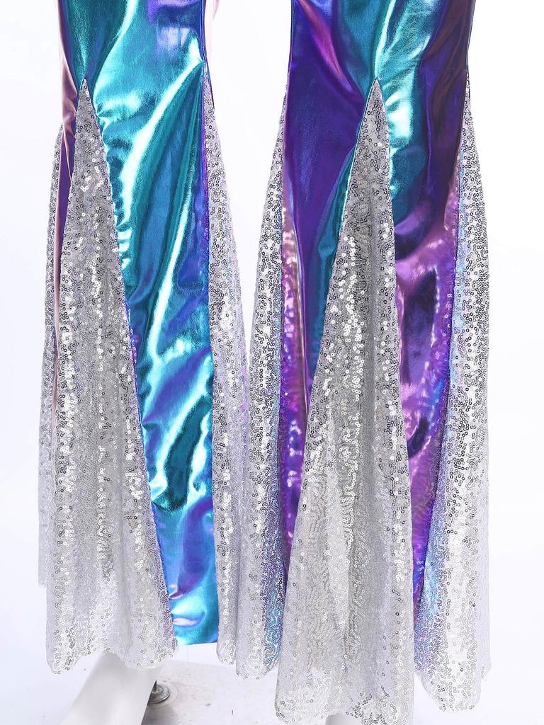 S-3XL Men's 70s Disco Pants Shiny Metallic Sequins, Hippie Vintage Bell Bottoms Flared Pants for Dance Party & Nightclub
