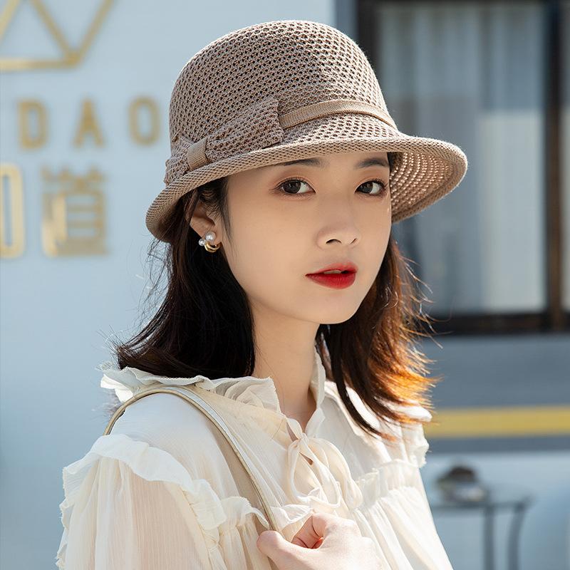 Hat Summer Women's New Summer Face Small Bow Bucket Hat Sunshade Sunscreen Hat Temperament Face Small Straw Hat