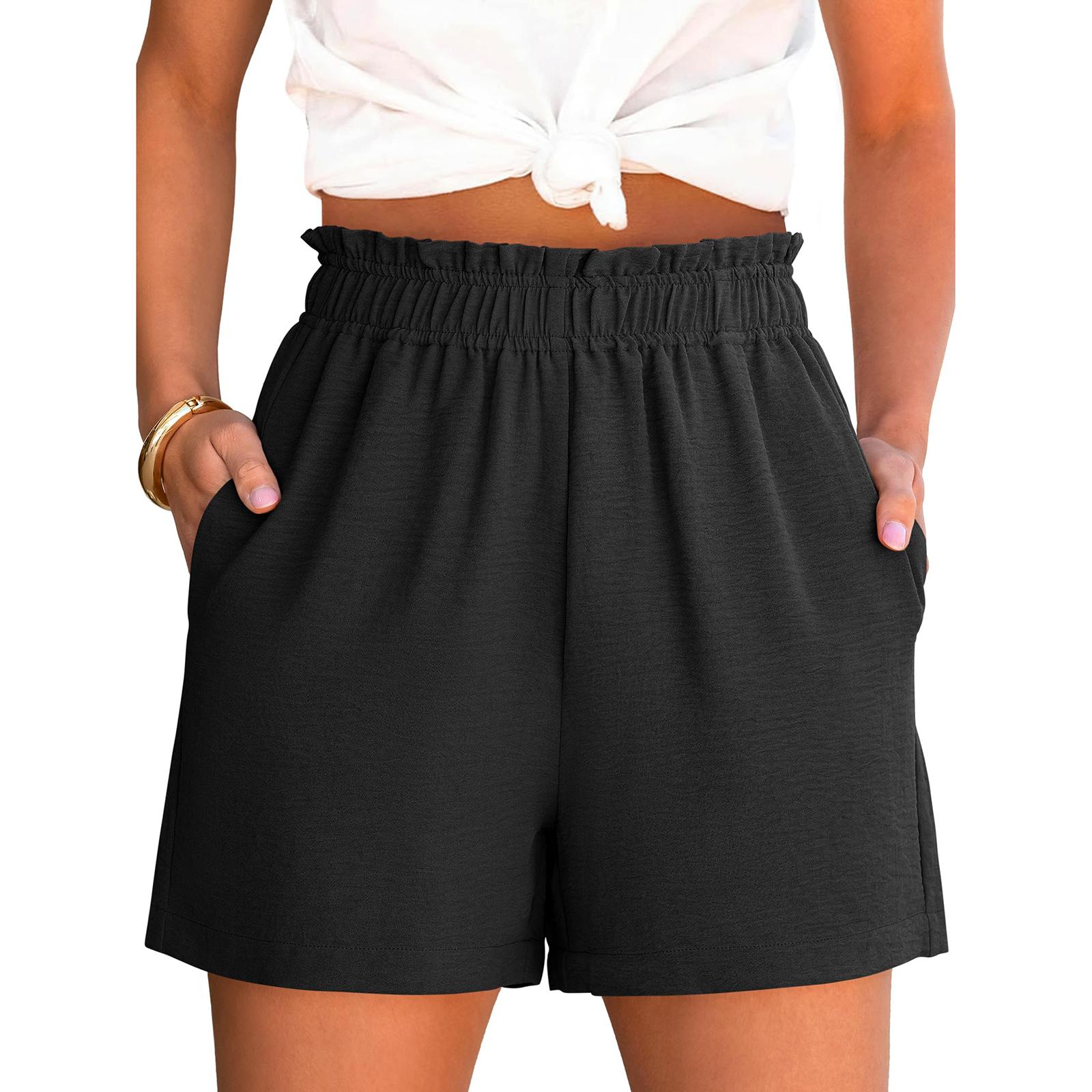 Summer Shorts For Women Casual High Waist Wide Leg Shorts S чёрный