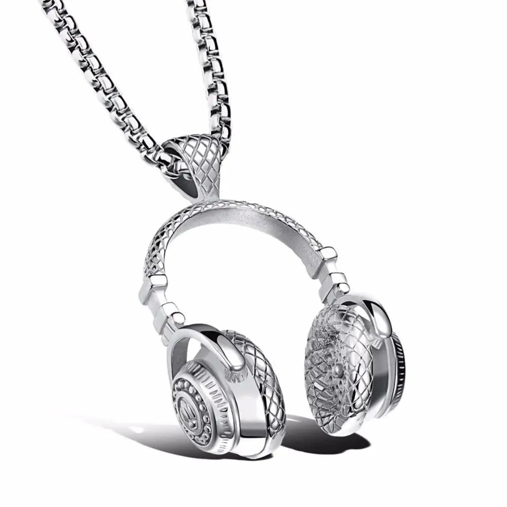 Free Fan DJ Music Headphone Pendant Necklace Long Chain Men Women Hip Hop Jewelry Rock Headset Necklace Male Gift S110