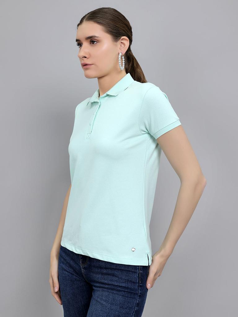MONTE CARLO Women Regular Fit Light Green Tshirt
