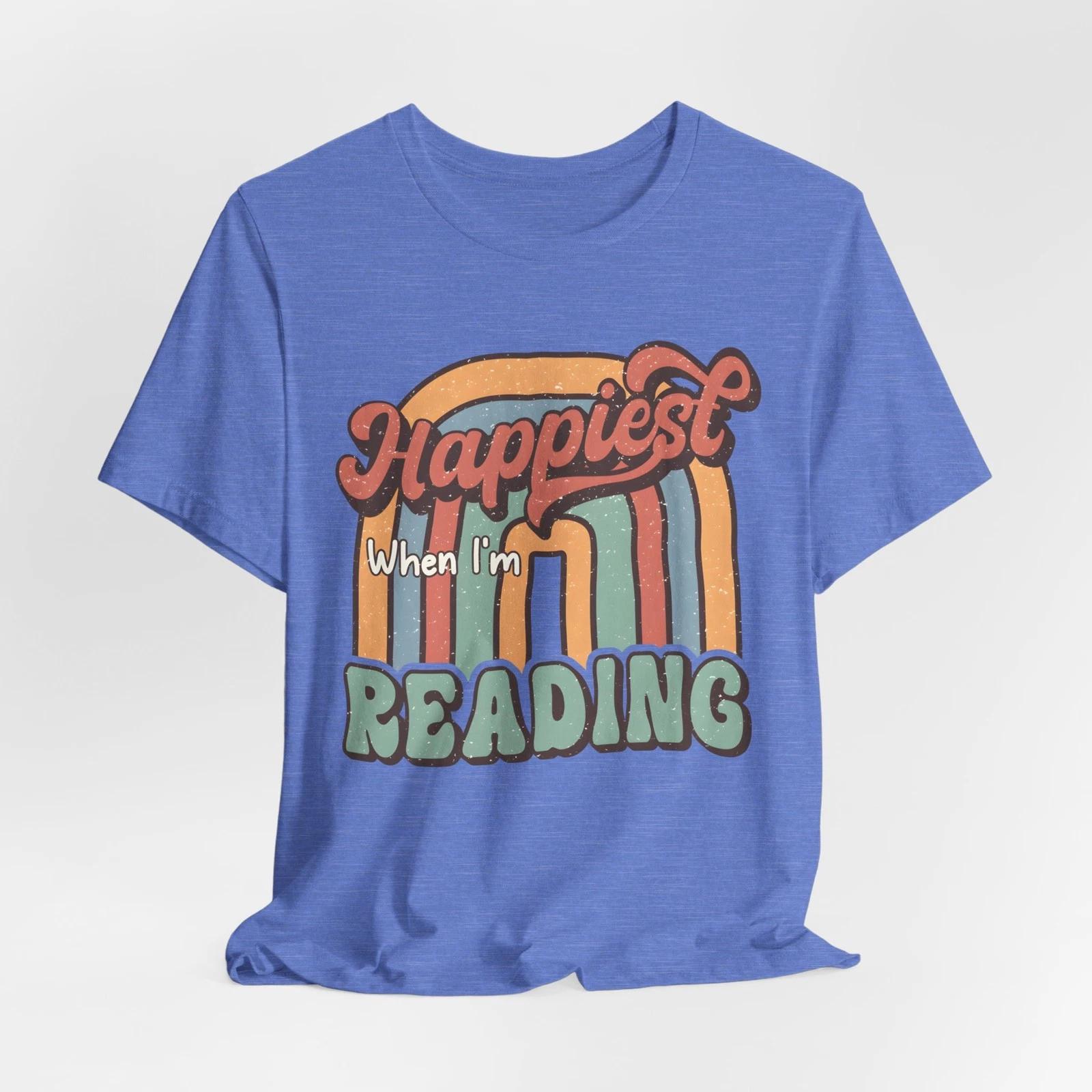 

Happiest When Reading – Cozy Book Lover T-Shirt for Avid Readers & Dreamers M