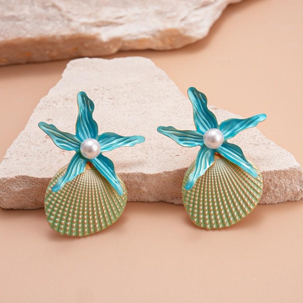 Ohrhänger mit Jakobsmuschelanhänger, Böhmische Ohrringe mit Seesternanhänger, Retro-Ohrstecker mit Seestern, Party