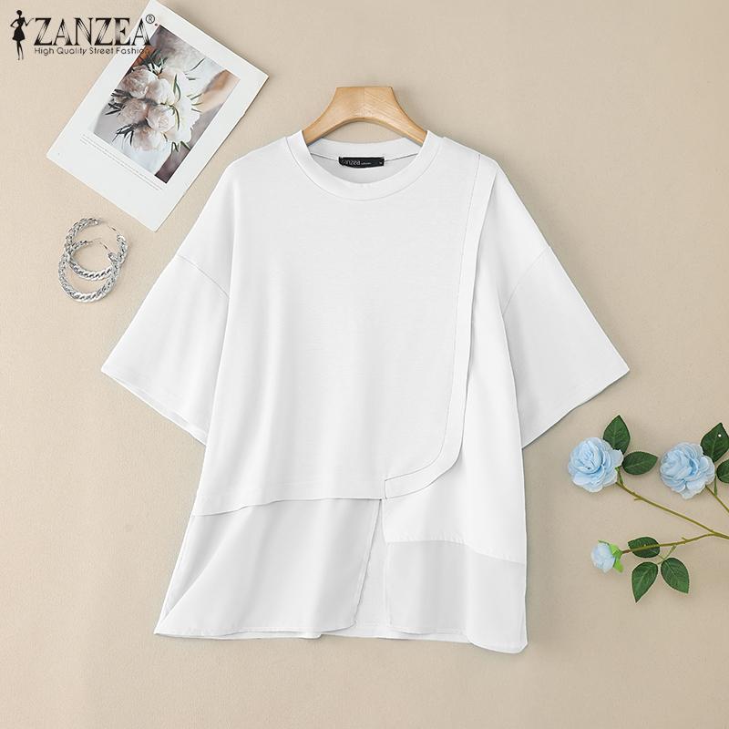 ZANZEA Women Summer Round Neck Short Sleeve Casual T-Shirts