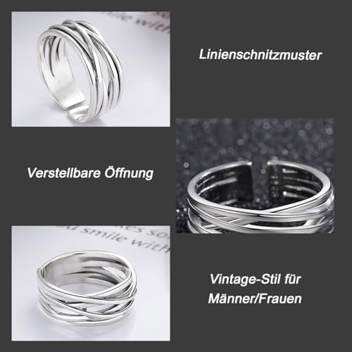 Auriselle Men's Ring Geometric Texture Open Adjustable Retro Gothic Punk Viking Unisex Vintage Birthday Christmas Gift
