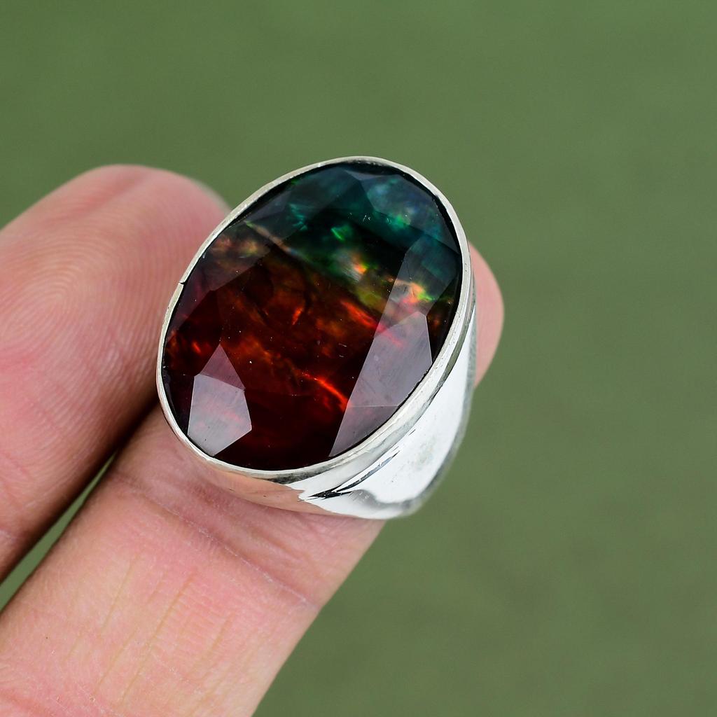 Faceted Ammolite Ring 925 Sterling Silver Ring Handmade Decent Ring Gemstone Jewelry Brand New Rings Engagement Gifts Available In Ring Size